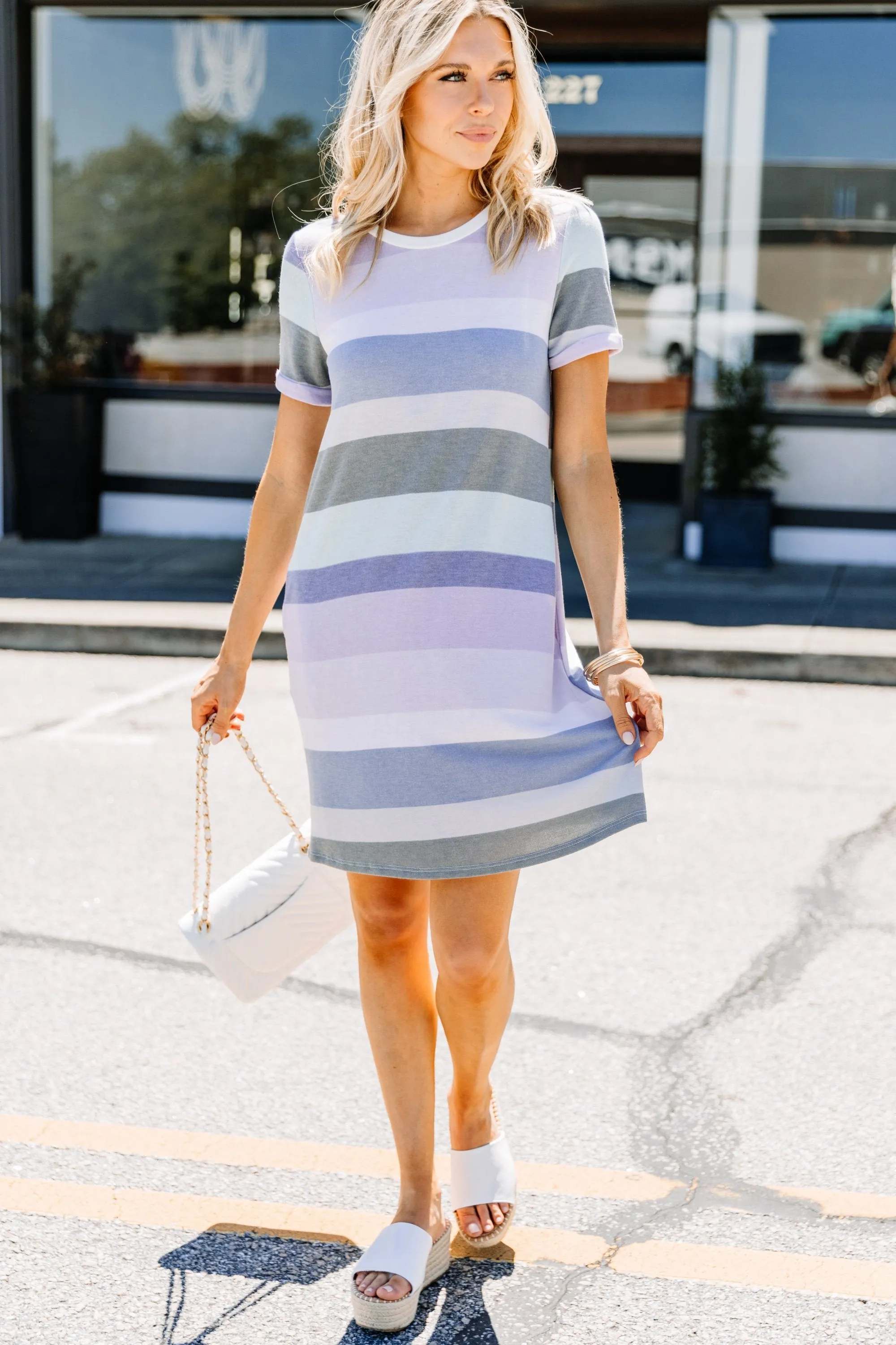 What You Need Blue Striped T-shirt Dress