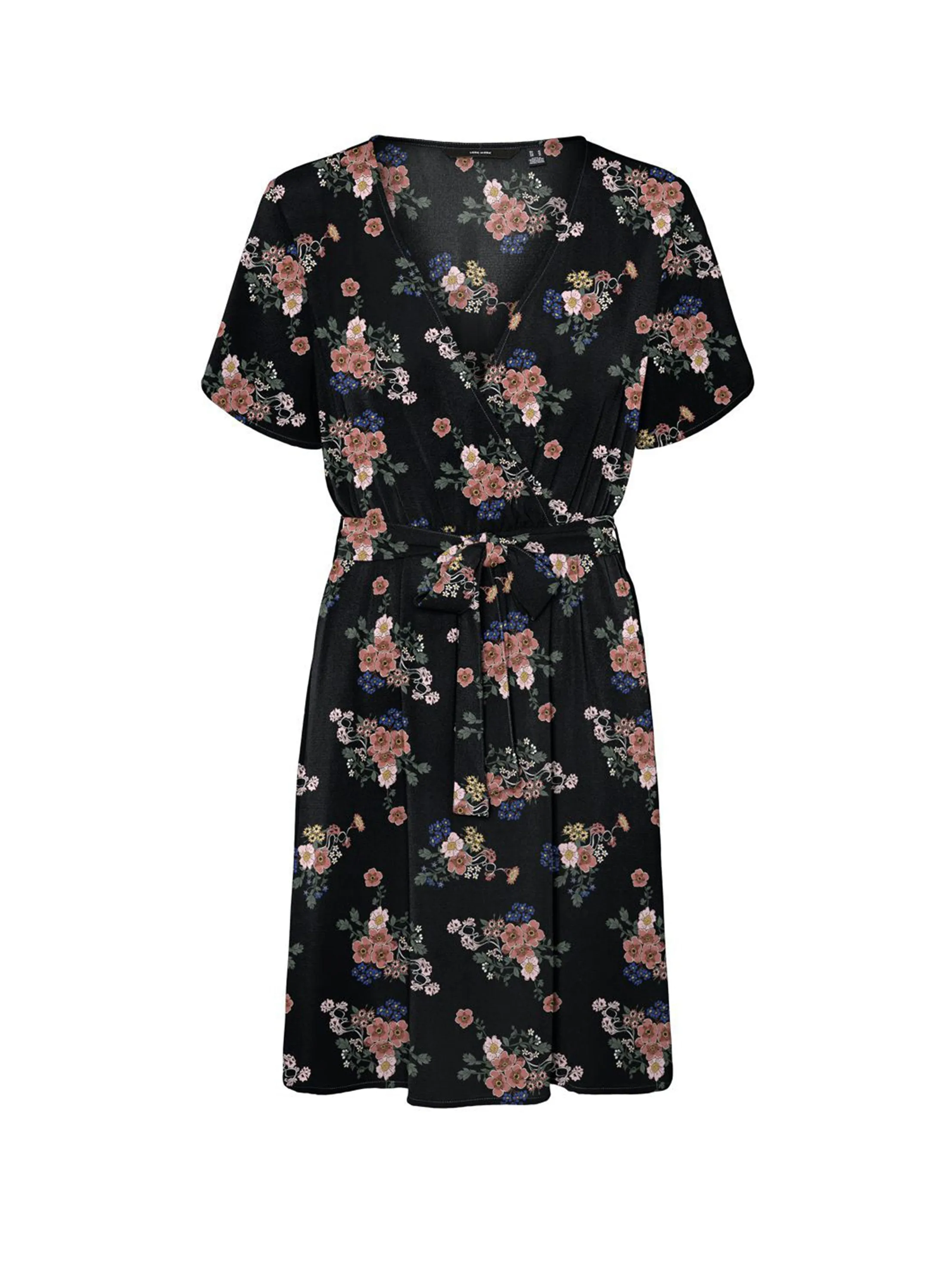 Women's Floral Printed Self-Belted Dress,Black