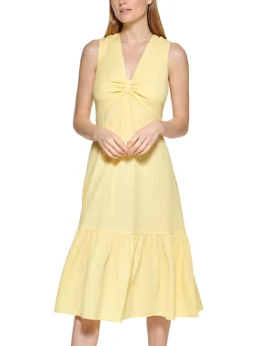 Women's Plain Solid Gauze Dress,Yellow