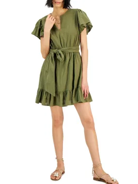 Women's Plain Solid Short Dress,Olive