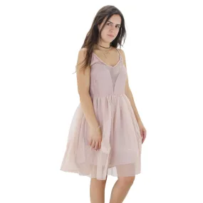 Women's V-Neck Lace Short Dress,Beige