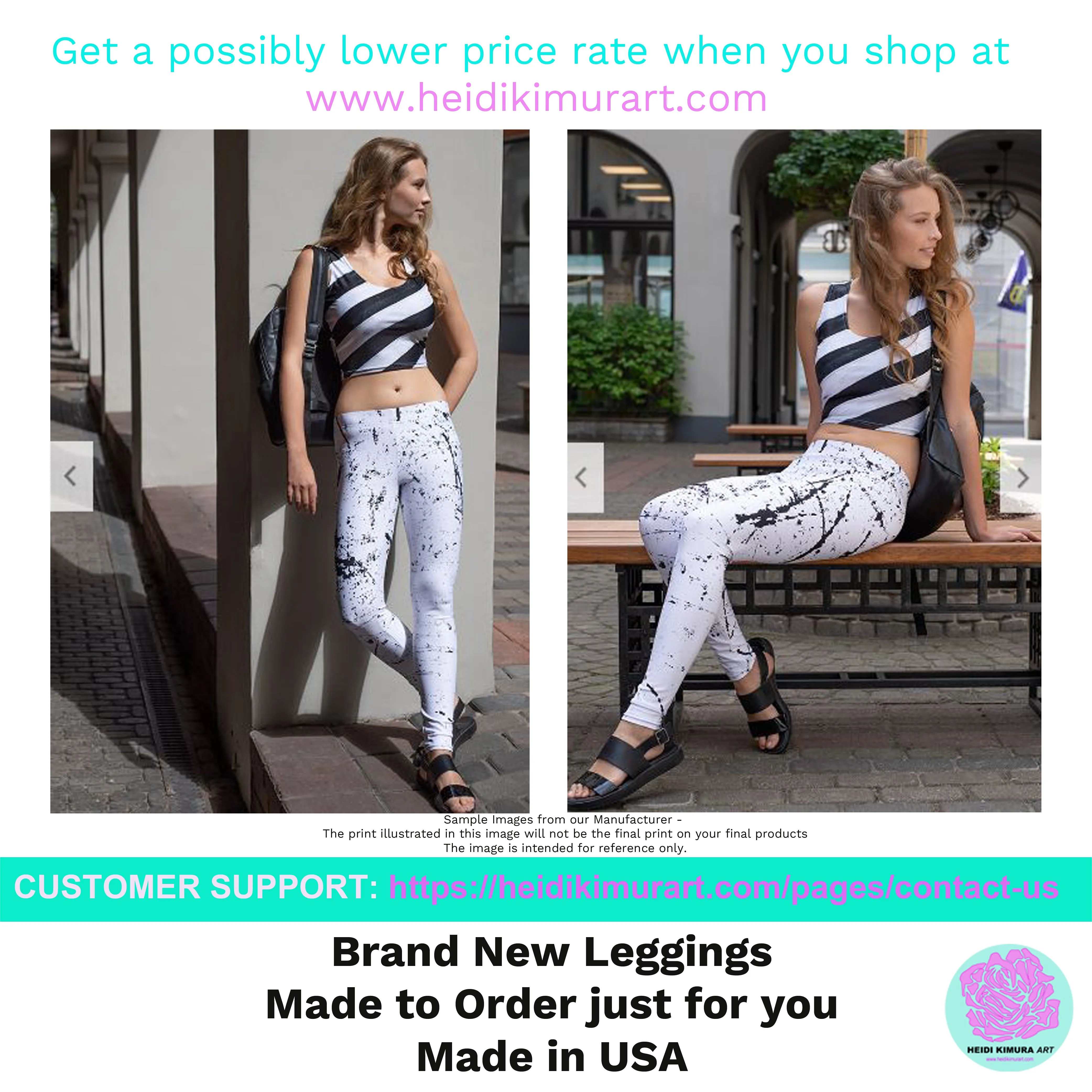 Yellow Striped Women's Leggings, White Active Wear Long Yoga Pants-Made in USA/EU