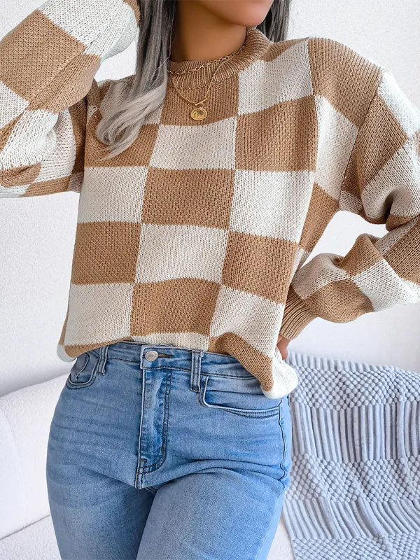 Yin-Yang Checkerboard Knits – Long Sleeve Sweaters