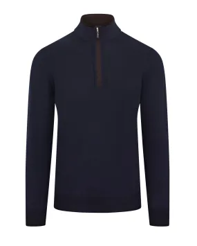 Zattura Quarter Zip Button & Zip Detail Knitted Jumper (Navy)