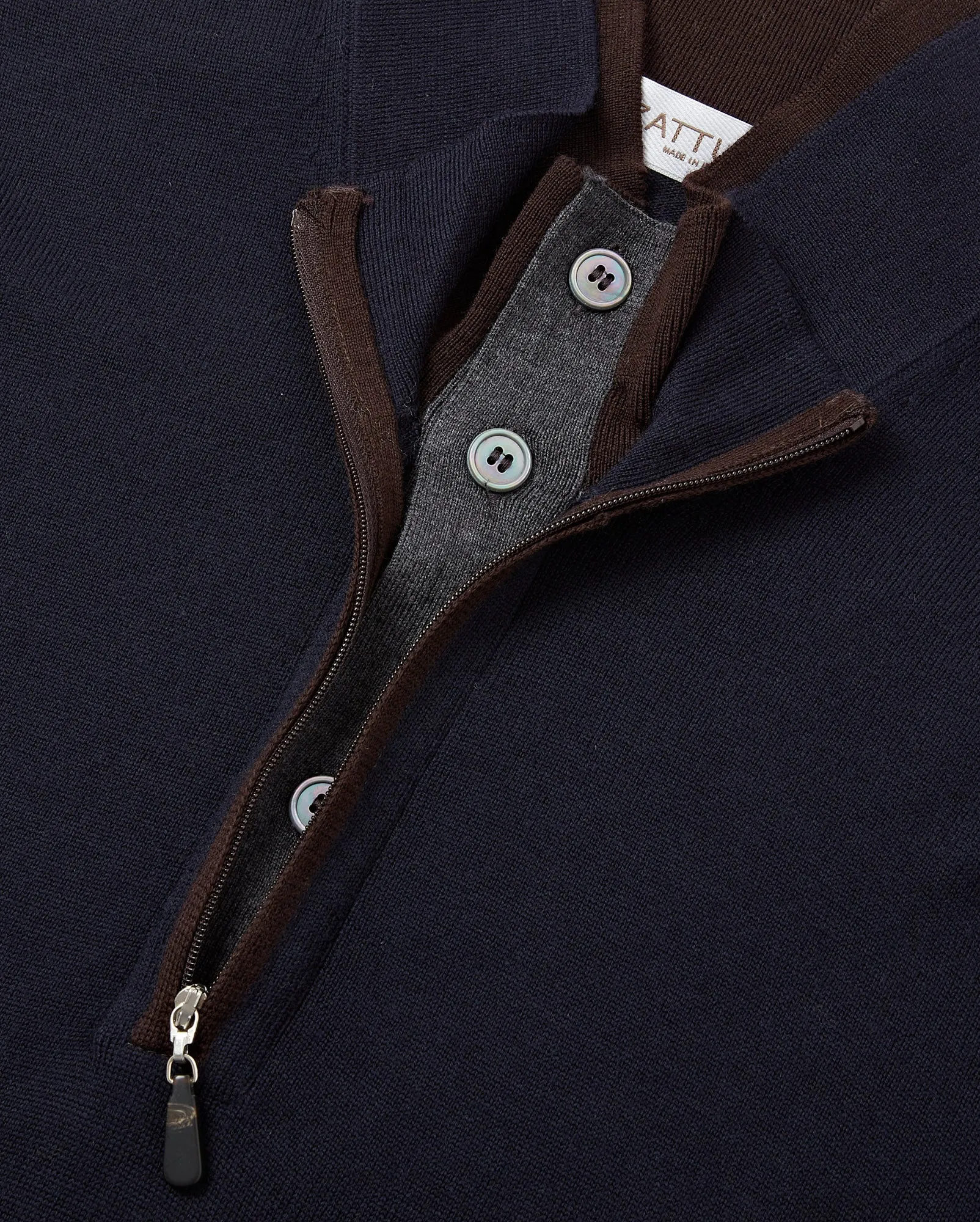 Zattura Quarter Zip Button & Zip Detail Knitted Jumper (Navy)